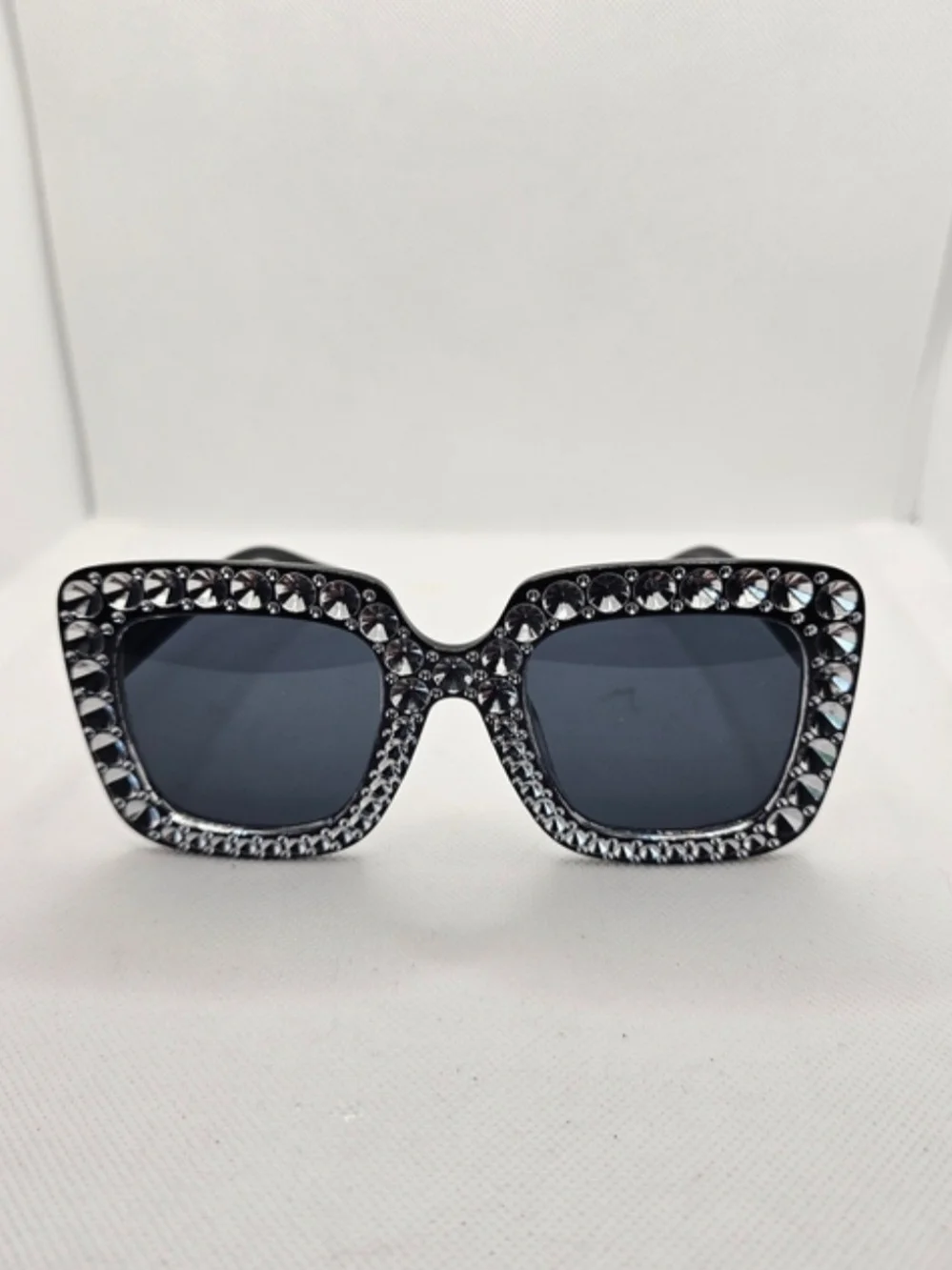 Black Crystal-Embellished Square Sunglasses
